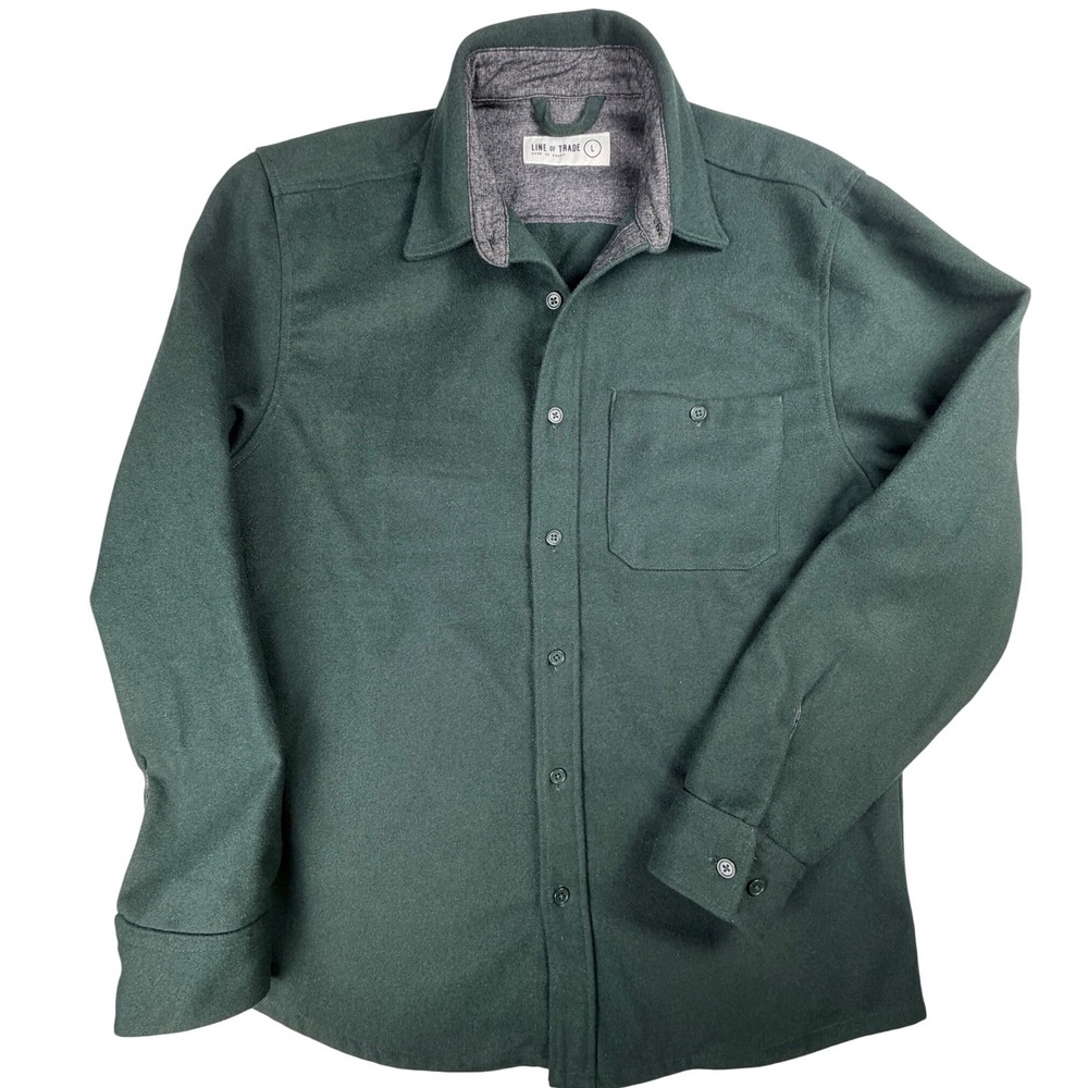 Line of Trade Mens Wool Blend Shirt Jacket Forest Green Button Front Large